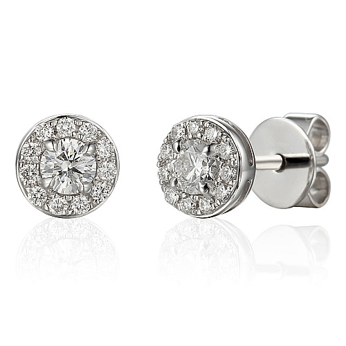 Round Brilliant Cut Diamond With Micro Set Halo Earrings