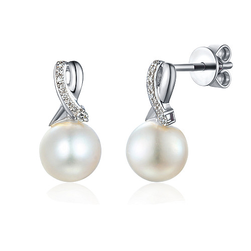 Micro Set Round Brilliant Cut Diamond And Pearl Drop Earrings