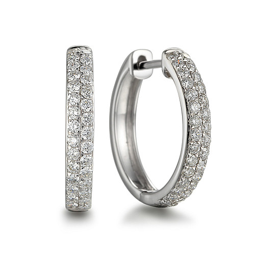 Pave Diamond Double Row Hoop Earrings