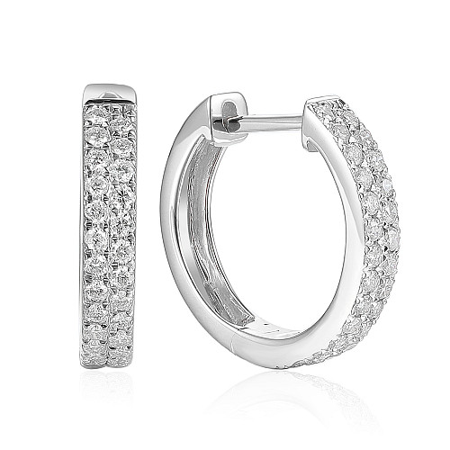 Pave Diamond Double Row Small Hoop Earrings