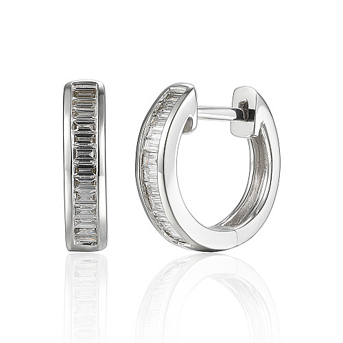 Channel Set Baguette Cut Diamond Hoop Earrings