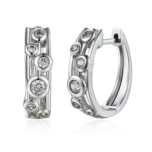Round Brilliant Cut Diamond Rubover Set Raindance Hoop Earrings
