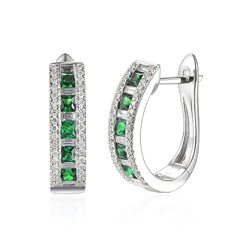 Channel Set Princess Cut Emerald & Baguette Diamond Statement Hoop Earrings