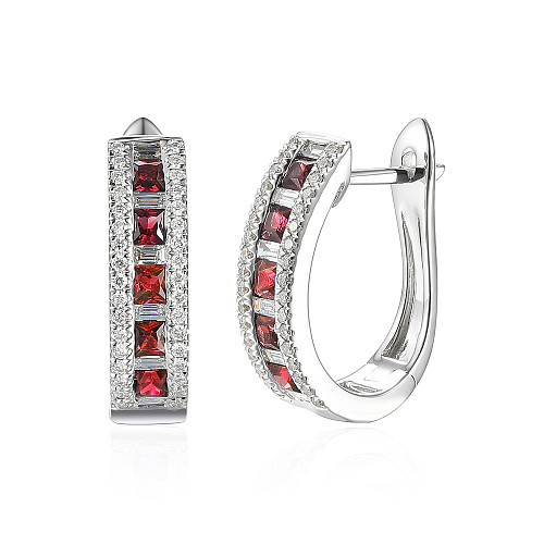 Channel Set Princess Cut Ruby & Baguette Diamond Statement Hoop Earrings
