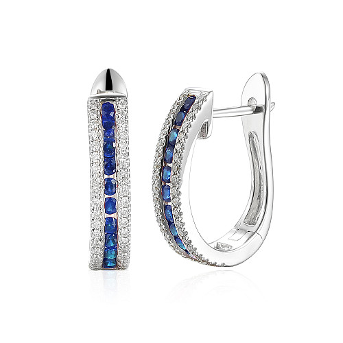 Micro & Channel Set Round Sapphire & Diamond Small Hoop Earrings