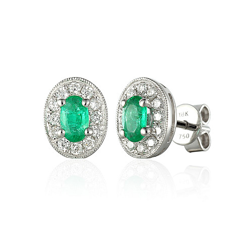 Claw and Micro and Grain Set Emerald Diamond Earring