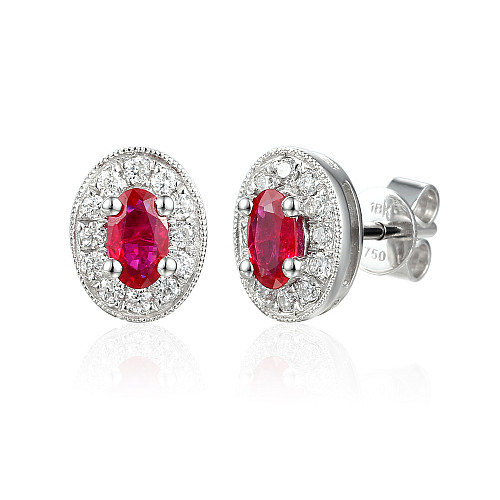 Claw and Micro and Grain Set Ruby Diamond Earring