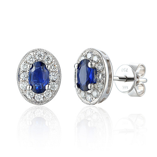 Claw and Micro and Grain Set Sapphire Diamond Earring