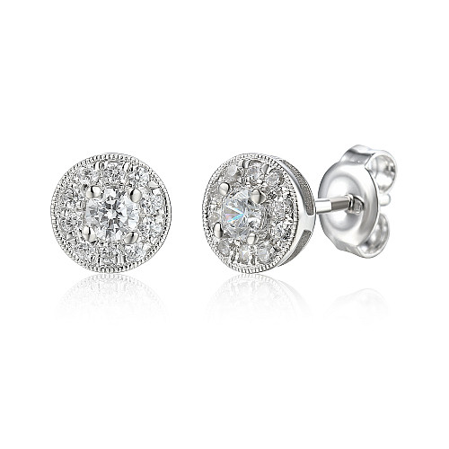 Claw Set Round Brilliant Cut Diamond With Micro Set Halo Earrings