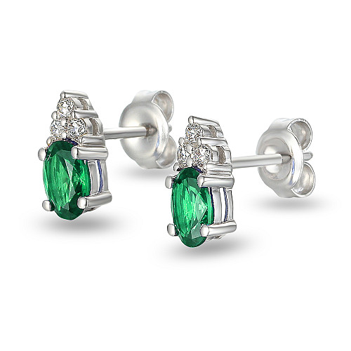 Claw Set Oval Cut Emerald And Diamond Trefoil Earrings