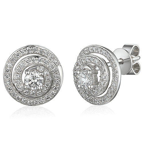 Round Brilliant Cut Diamond Micro Set Swirl Cluster Earrings