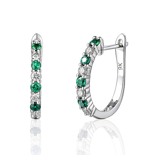 Claw Set Round Brilliant Cut Emerald And Diamond Hoop Earrings