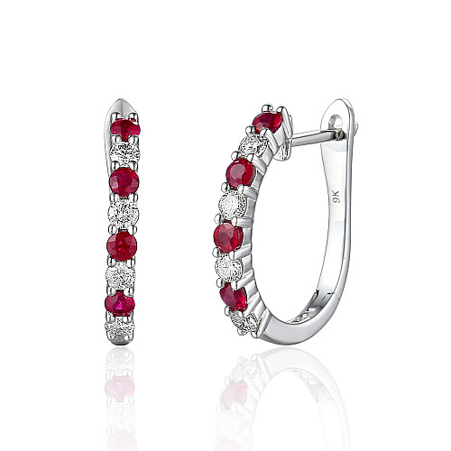Claw Set Round Brilliant Cut Ruby And Diamond Hoop Earrings