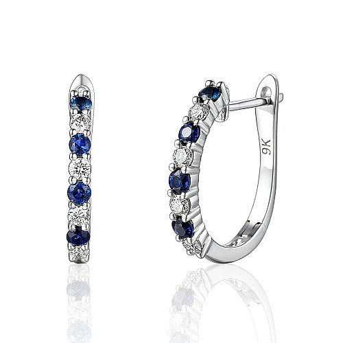 Claw Set Round Brilliant Cut Blue Sapphire And Diamond Hoop Earrings