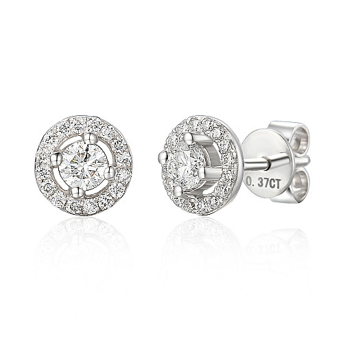Claw Set Round Brilliant Cut Diamond With Micro Set Halo Earrings