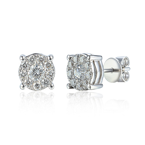 Round Brilliant Cut Diamond Micro Set Cluster Earrings