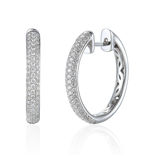 Micro Set Round Brilliant Cut Diamond Hoop Earrings