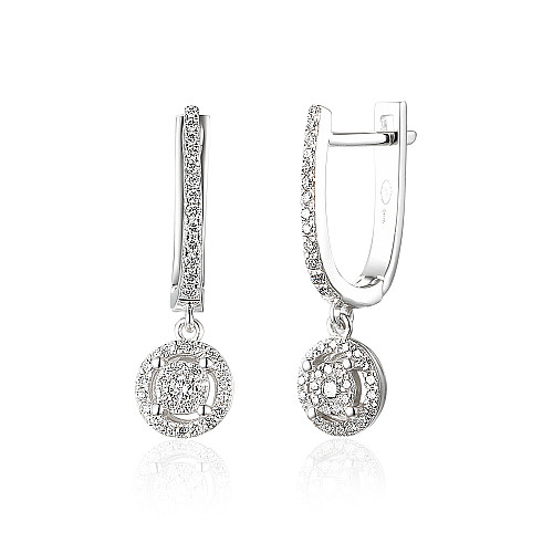 Micro Set Round Brilliant Cut Diamond Halo Drop Earrings
