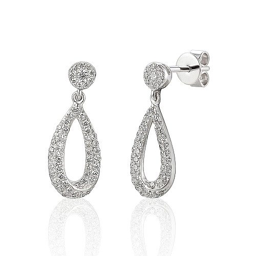 Micro Set Round Brilliant Cut Diamond Cluster Drop Earrings