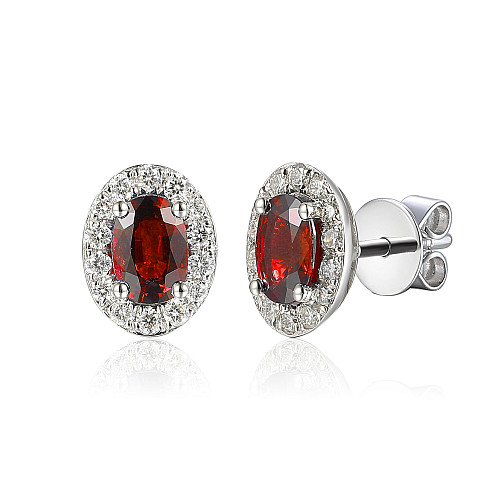 Claw Set Oval Cut Ruby & Micro Set Round Diamond Halo Earring