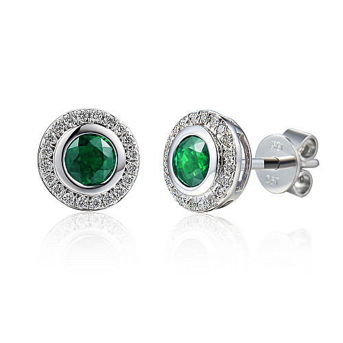 Rubover Set Round Brilliant Cut Emerald And Diamond Halo Earrings