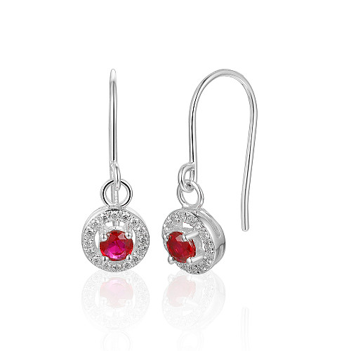 Claw & Micro Set Round Ruby & Diamond Halo Drop Earrings