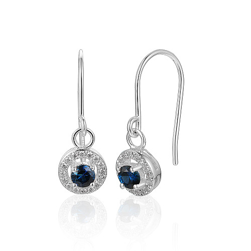 Claw & Micro Set Round Sapphire & Diamond Halo Drop Earrings