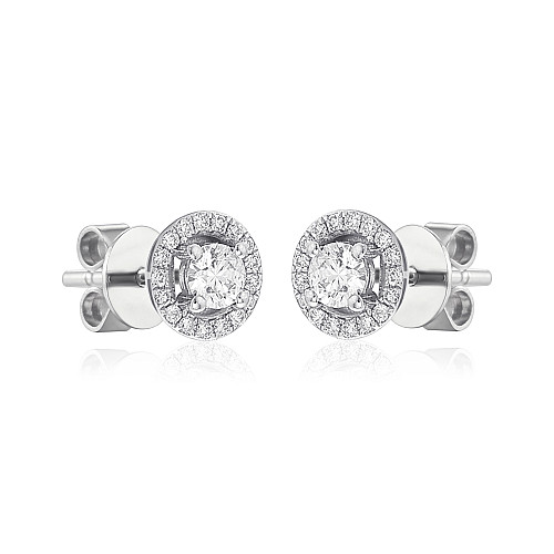 Round Brilliant Cut Claw Set Diamond With Micro Set Halo Earrings