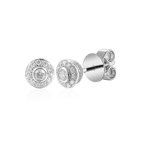 Rubover Set & Pave Diamond Circle Halo Stud Earrings