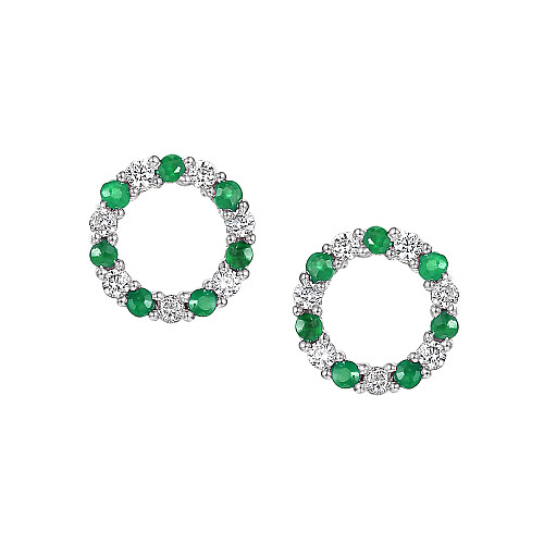 Claw Set Round Brilliant Cut Emerald And Diamond Circle Earrings
