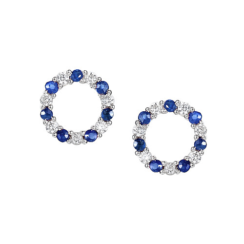Claw Set Round Brilliant Cut Blue Sapphire And Diamond Circle Earrings