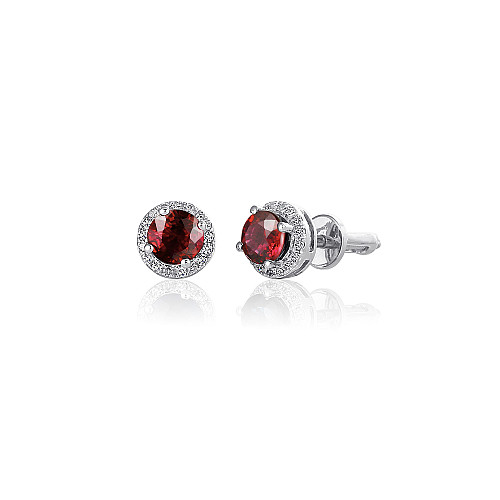 Claw Set Round Brilliant Cut Ruby & Micro Set Diamond Halo Earrings