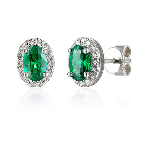 Claw Set Oval Cut Emerald & Micro Set Diamond Halo Earrings