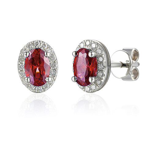 Claw Set Oval Cut Ruby & Micro Set Diamond Halo Earrings