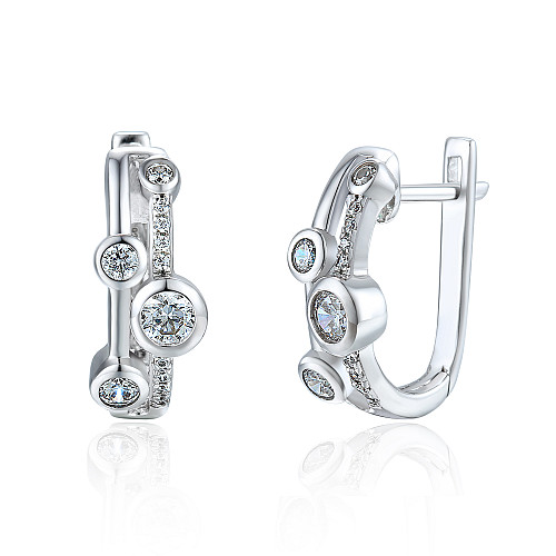 Rubover Set Round Brilliant Cut Diamond Rain Drop Hoop Earrings