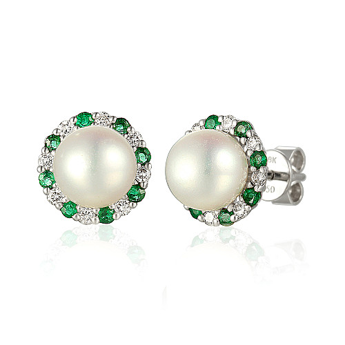 Emerald and Diamond and Pearl and Diamond Earring