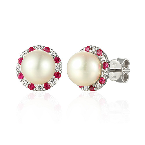 Ruby and Diamond and Pearl and Diamond Earring