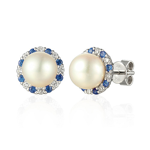 Blue Sapphire and Diamond and Pearl and Diamond Earring