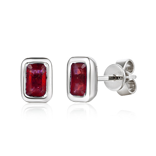 Rubover Set Radiant Cut Ruby Stud Earrings