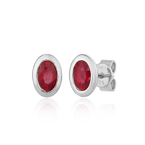 Rubover Set Oval Cut Ruby Stud Earrings