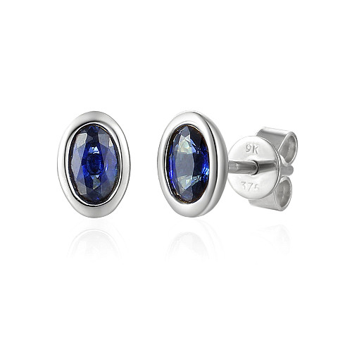 Rubover Set Oval Cut Blue Sapphire Stud Earrings