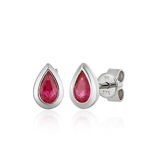 Rubover Set Pear Shape Cut Ruby Stud Earrings