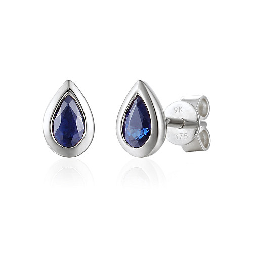 Rubover Set Pear Shape Cut Blue Sapphire Stud Earrings