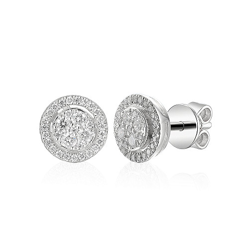 Pave & Micro Set Diamond Circle Halo Stud Earrings