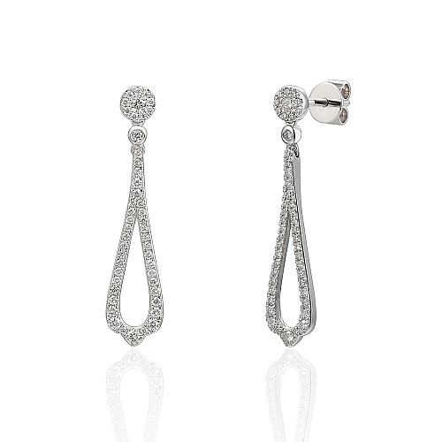 Micro Set Round Brilliant Cut Diamond Cluster Drop Earrings