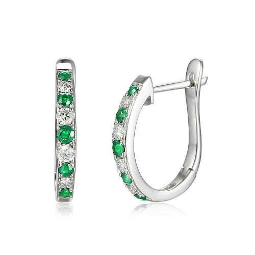 Claw Set Round Brilliant Cut Emerald And Diamond Hoop Earrings