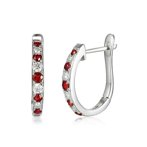 Claw Set Round Brilliant Cut Ruby And Diamond Hoop Earrings