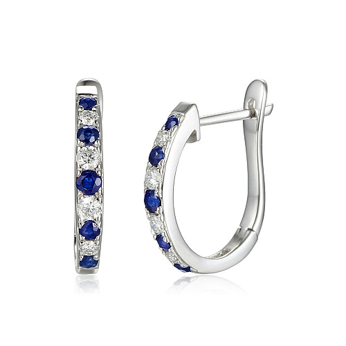Claw Set Round Brilliant Cut Blue Sapphire And Diamond Hoop Earrings
