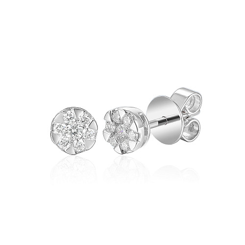 Channel Set Diamond Cluster Circle Stud Earrings