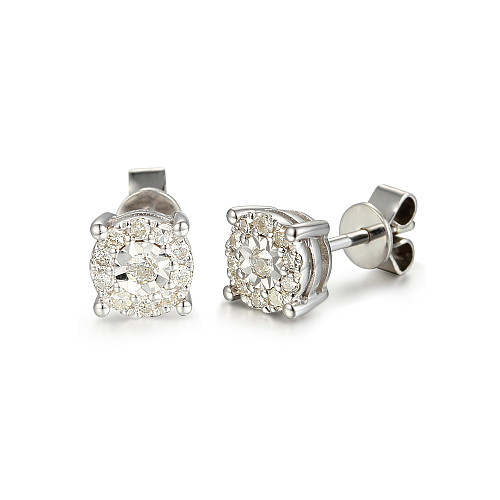 Round Brilliant Cut Diamond Rubover Set Cluster Earrings